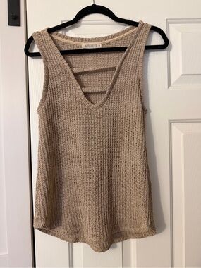 Wanderlust Taupe Knit V-Neck Ladder-Back Tank